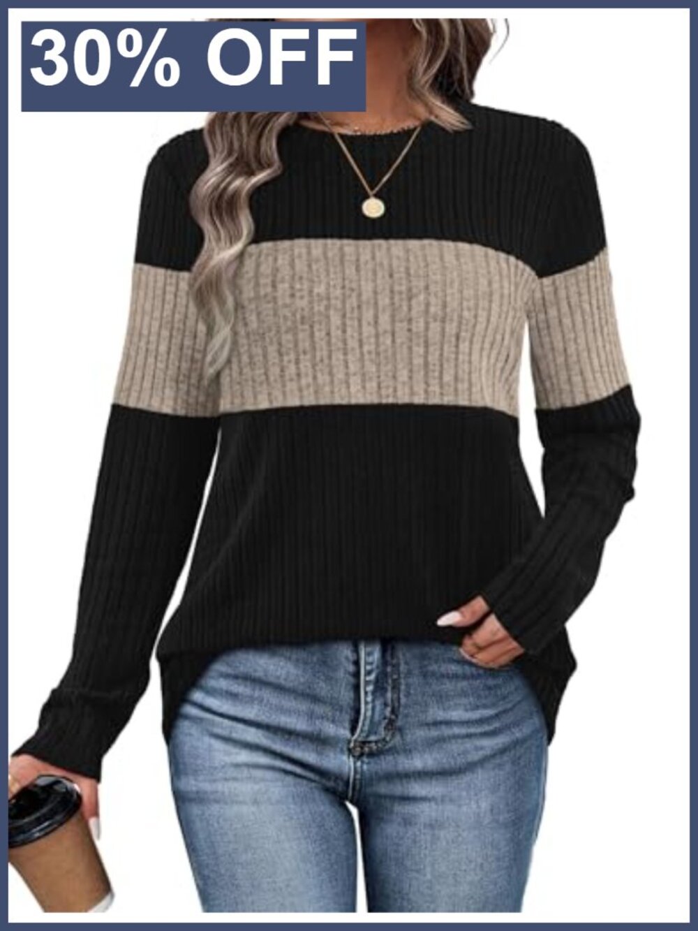 Womens Color Block Tunic Sweater Long Sleeve Crew Neck Pullover